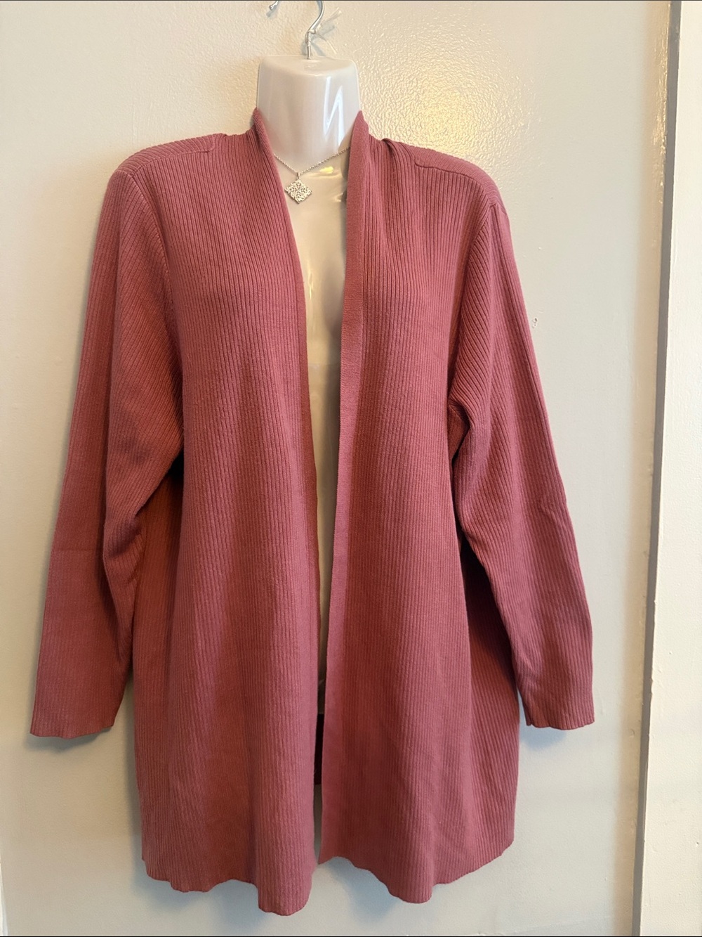 Lane Bryant Dusty Rose Open-Front Ribbed Cardigan